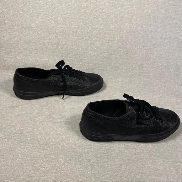 Superga Women’s Black Glitter Sneakers Black Sole NWOT - Picture 8 of 9